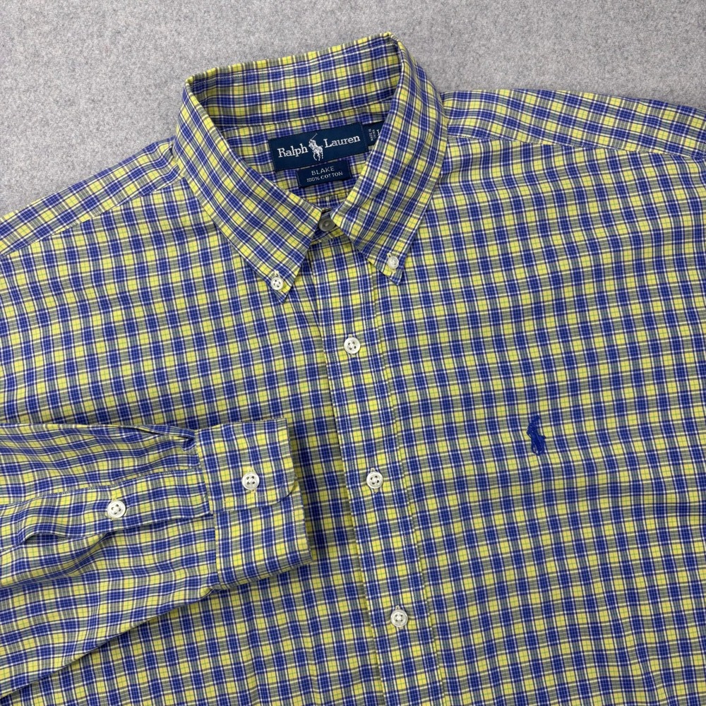 Polo Ralph Lauren Blake Shirt Mens L Yellow Blue Plaid Oversized Classic Preppy
